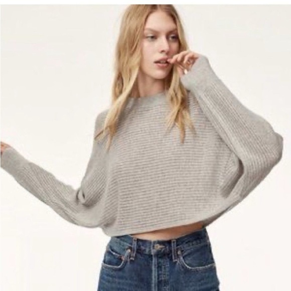 Aritzia Wilfred Free Lolan Sweater Size Small Wool Cropped Crewneck Cream Grey - Picture 1 of 15
